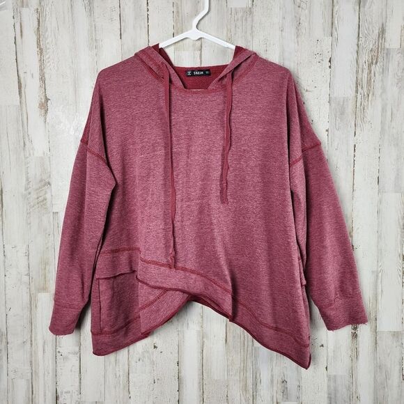 Shein Dropped Shoulder Drawstring Hoodie Maroon Red Size Small - Picture 9 of 9